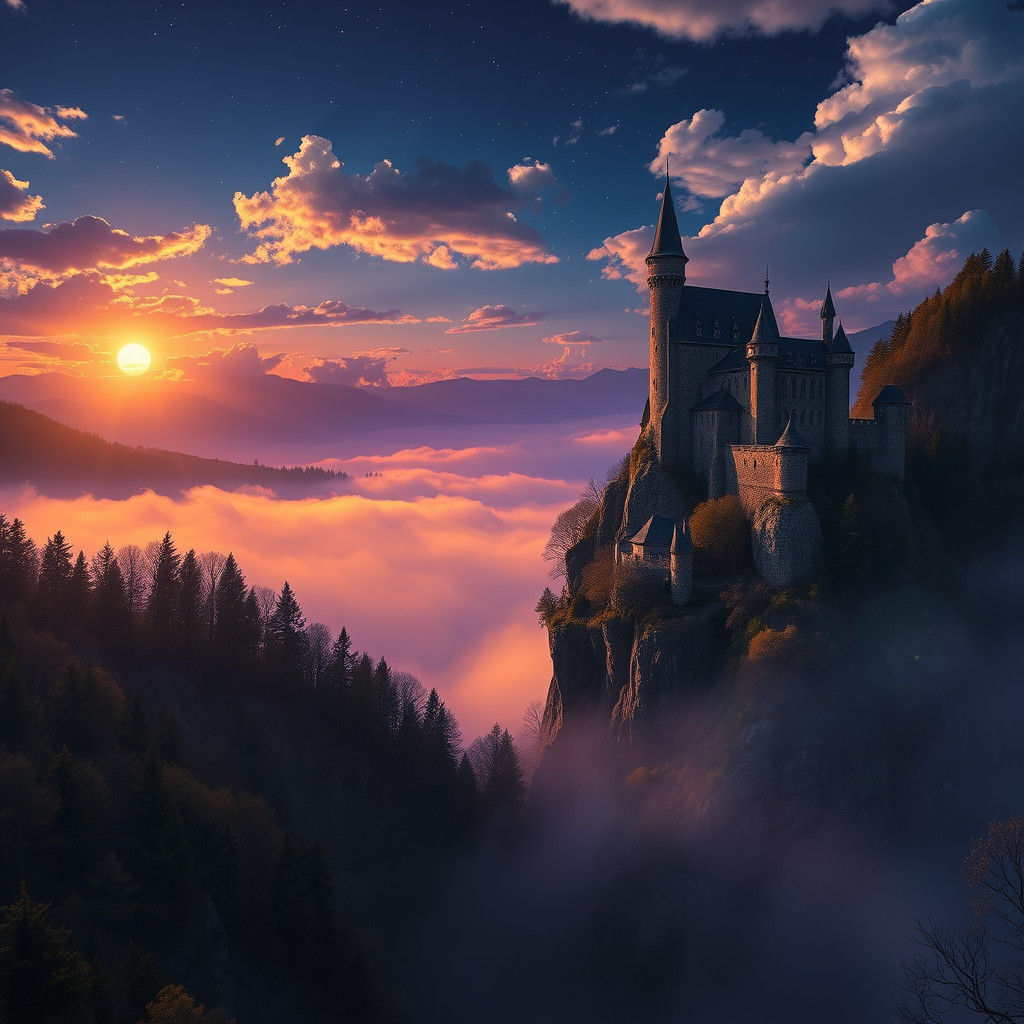 Transylvanian Castle at Sunset: Gothic Fantasy Landscape