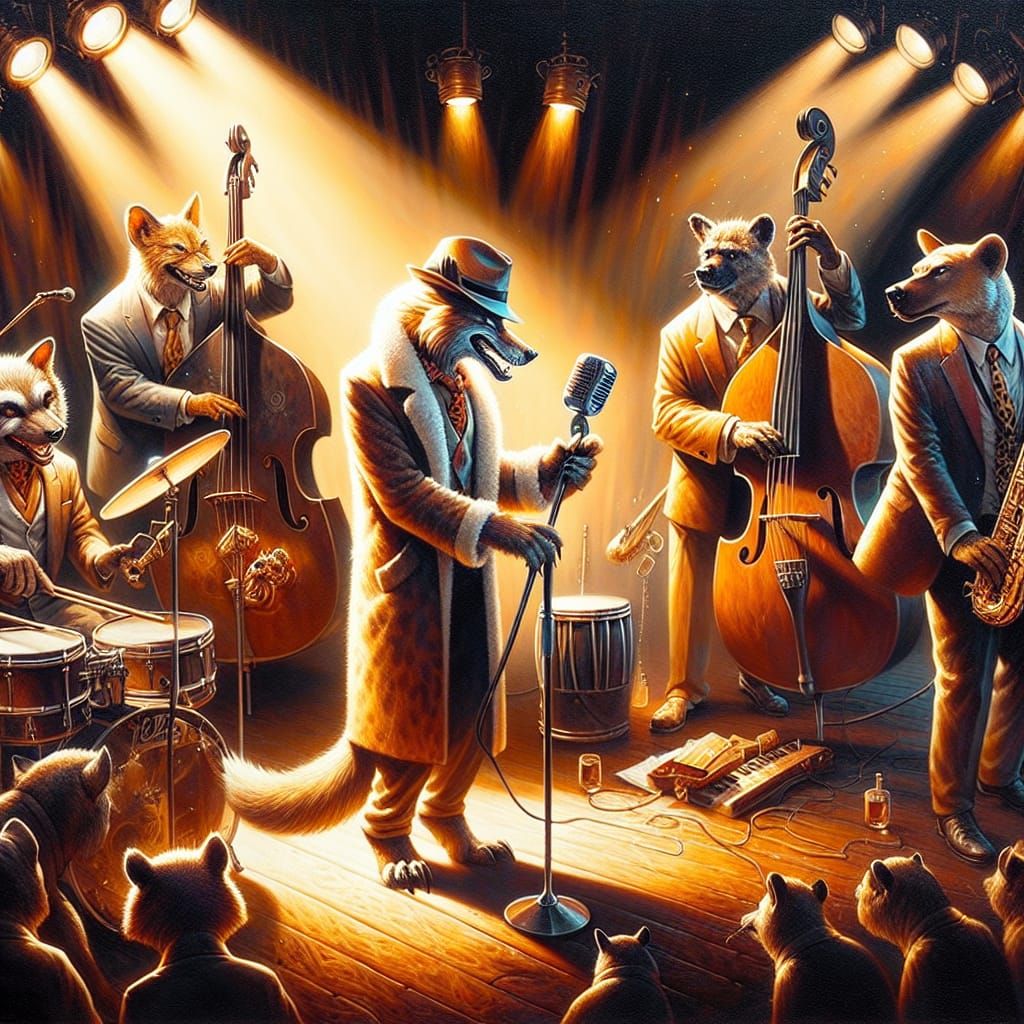 Jazz Animals on Stage in Acrylic Painting Style
