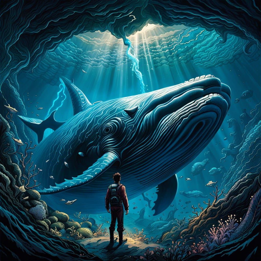 Jonah and the Whale Underwater, Digital Comic Art