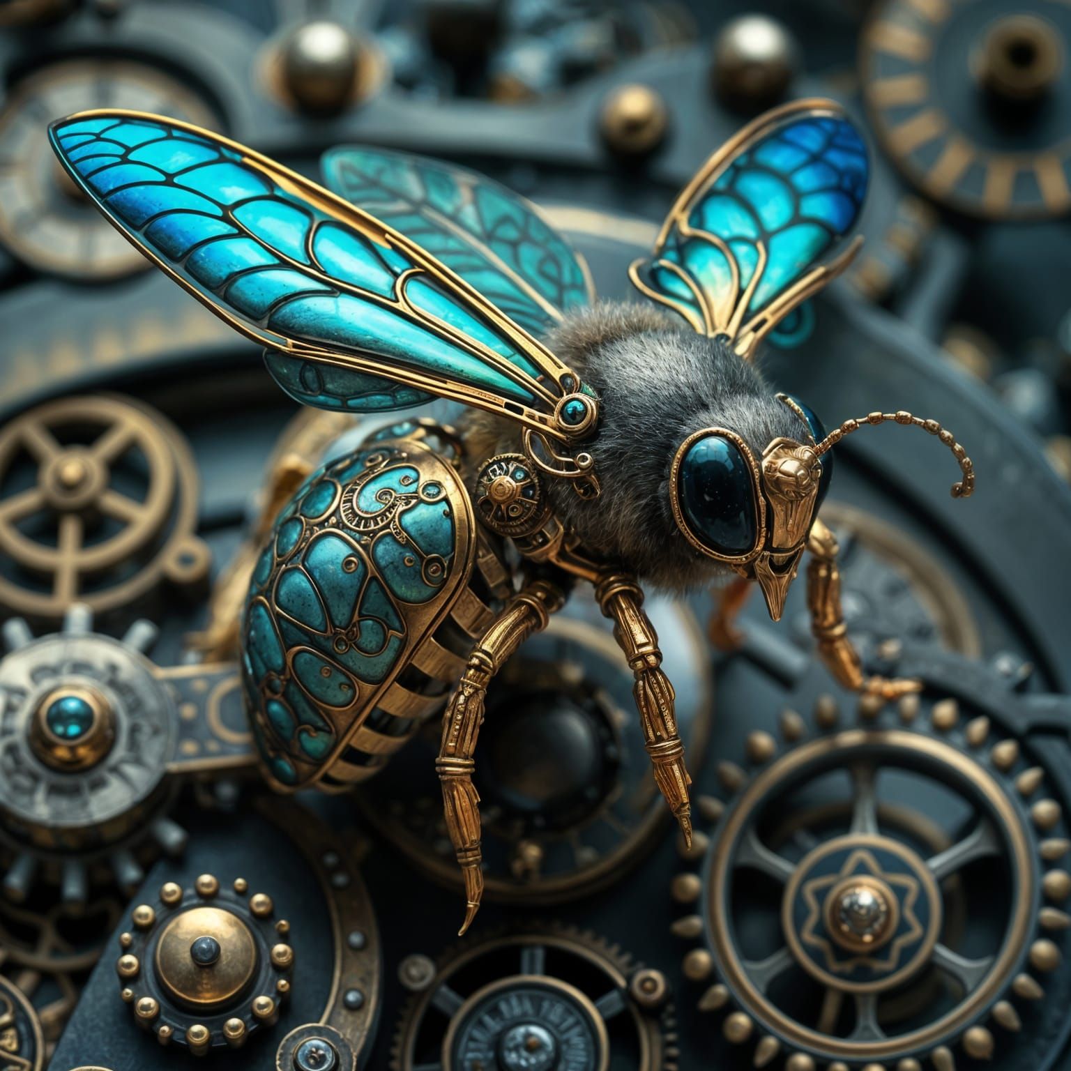 Steampunk Bee with Intricate Jewelry and Machines