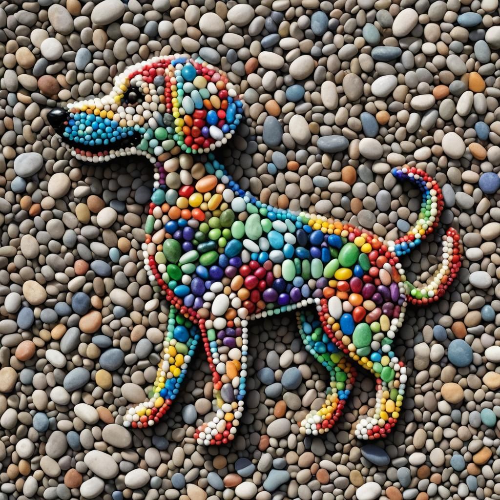 Rainbow Gem Dog in Pebble Field