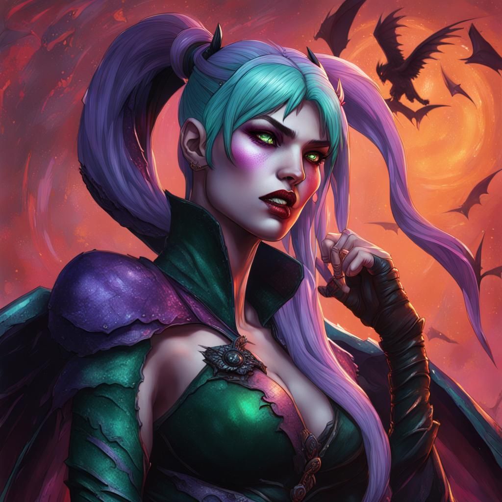 Morrigan Aensland: Hyperrealistic Splash Art Portrait