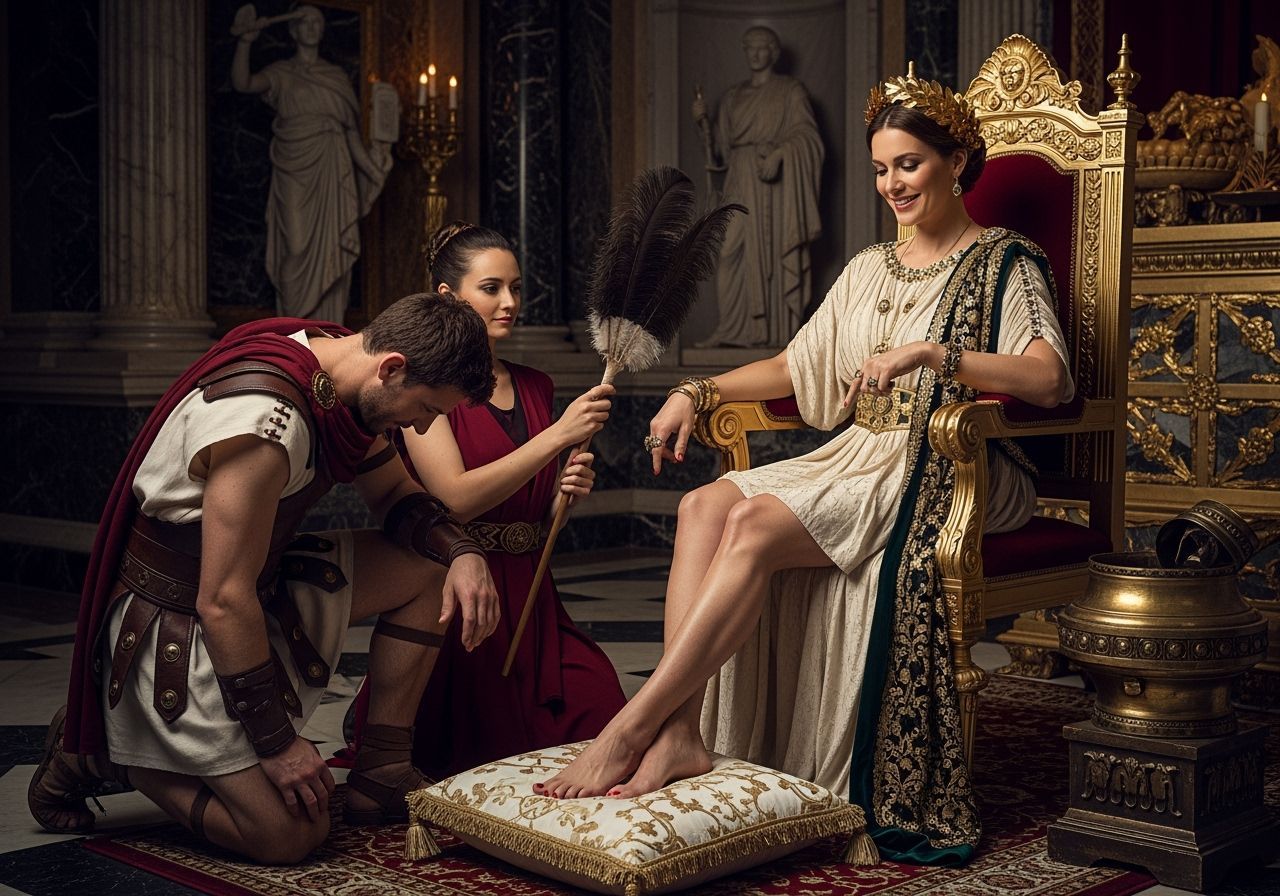 Regal Roman Empress on Golden Throne: Professional Photograp...