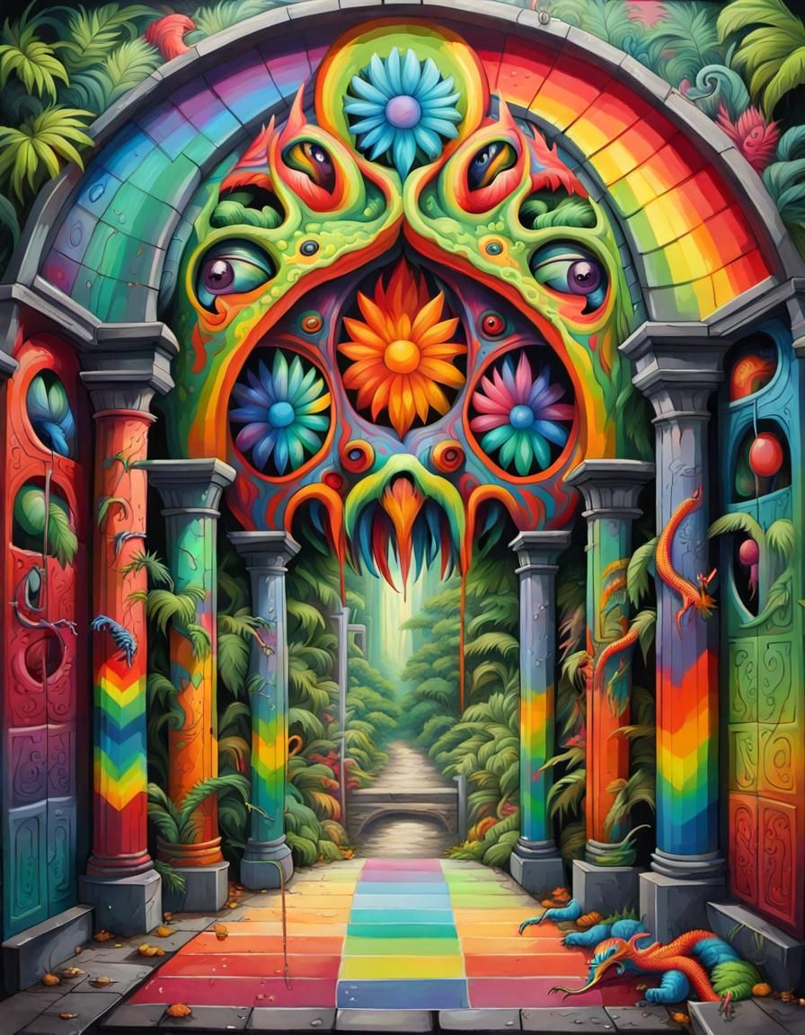 Rainbow Dragon Graffiti in Naive Art Style