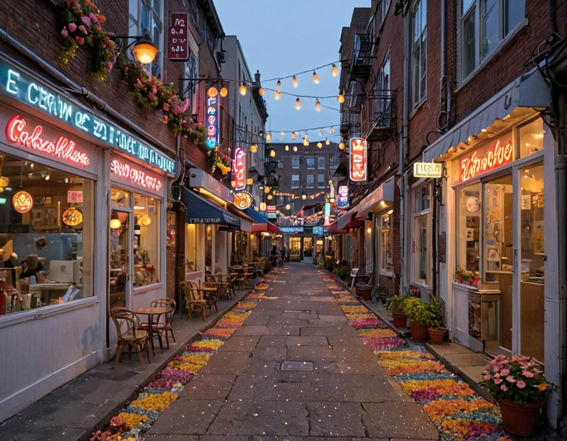 Glowing Street Scene at Nightfall in Detailed Digital Art