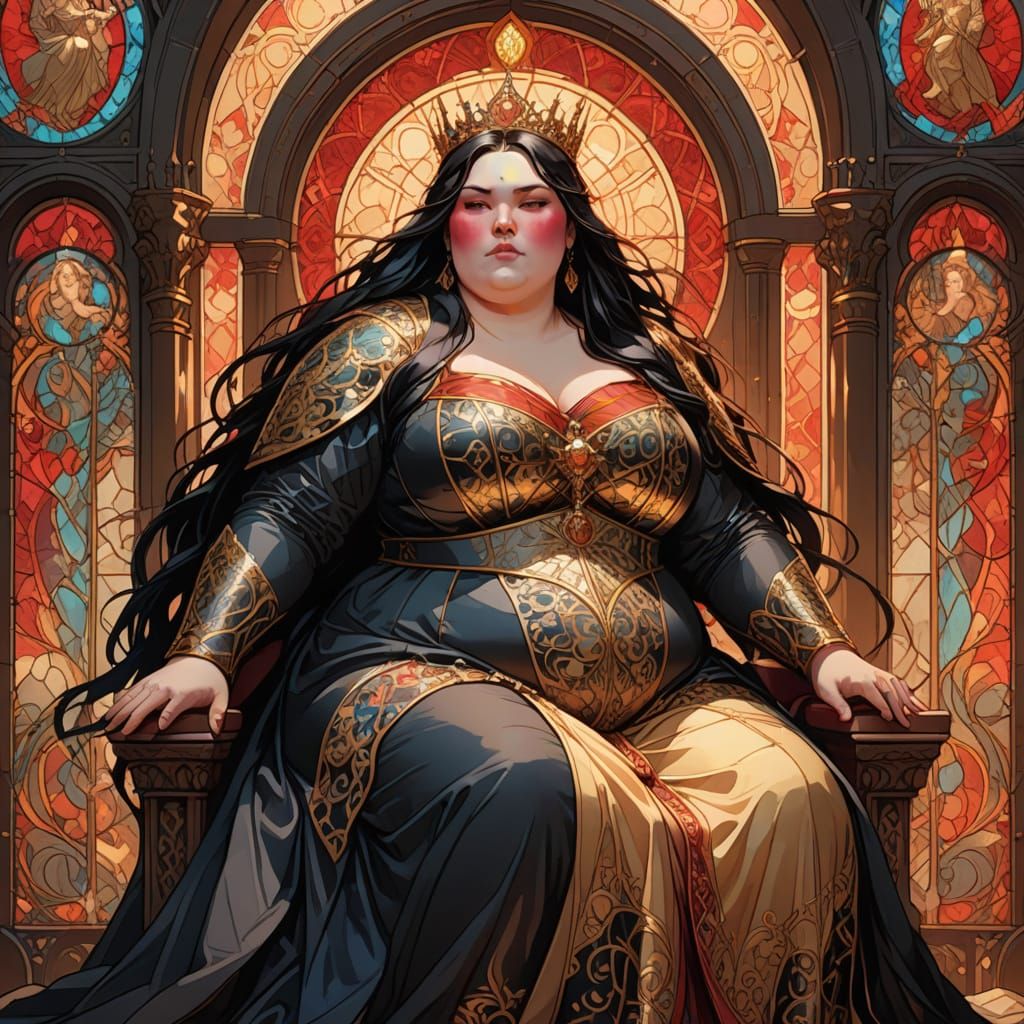 Morbidly Obese Woman on Sword Throne, Artgerm Style