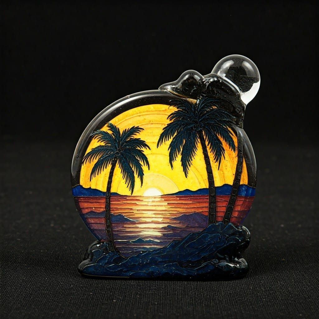 Alien Sunset Palm Trees in Enameled Glass