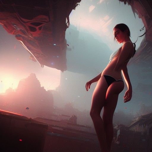 Woman in Downward Dog Position, Hyperdetailed Concept Art