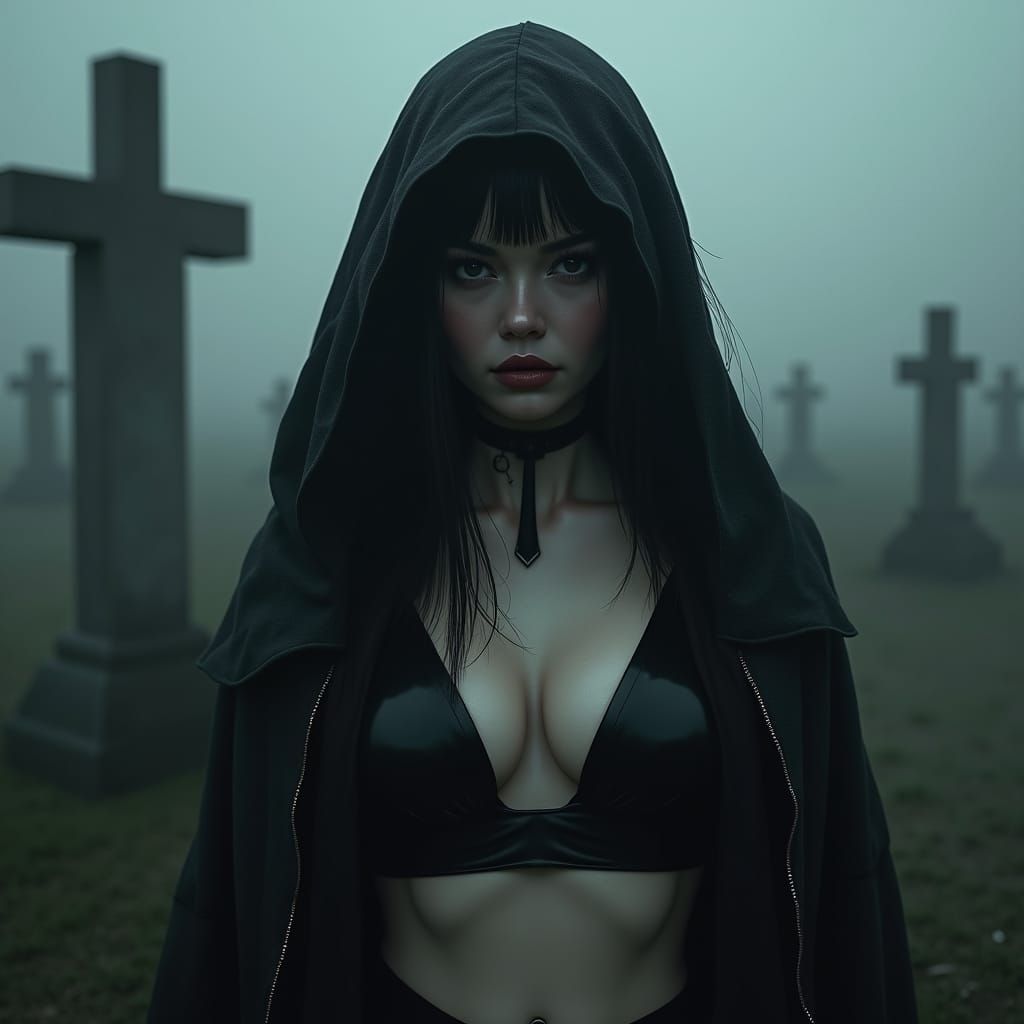 Gothic Grim Reaper Portrait in Graveyard