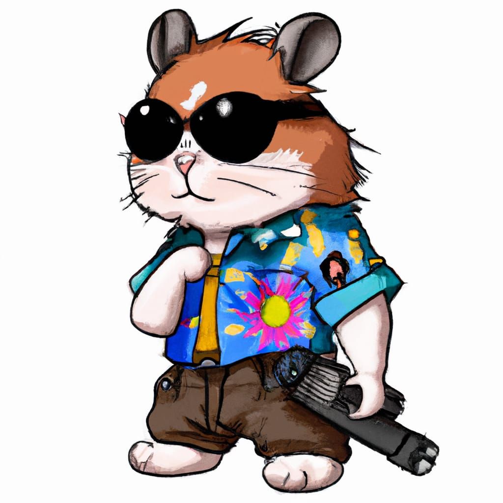 Hamster with Gun Wearing Shirt