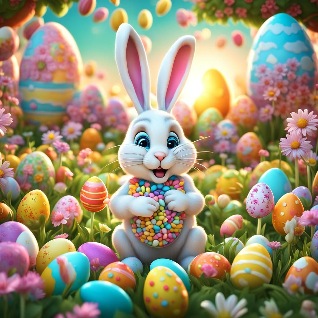 Candy Easter Bunny in a Whimsical Garden