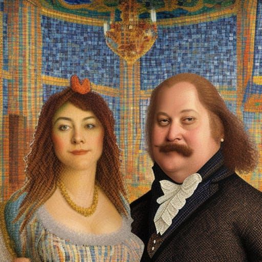 Mosaic of a Decadent Couple in Pointillism Style