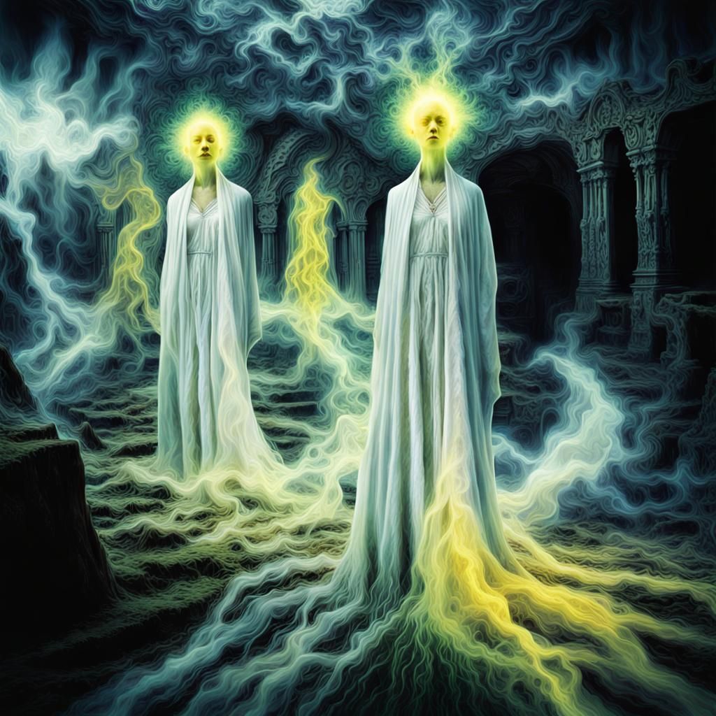 Double Exposure Fantasy: Spirits in a Psychedelic Dream