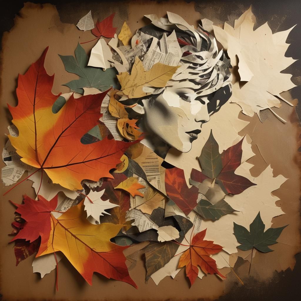 Dada-Inspired Collage of Performer in Autumn Leaves