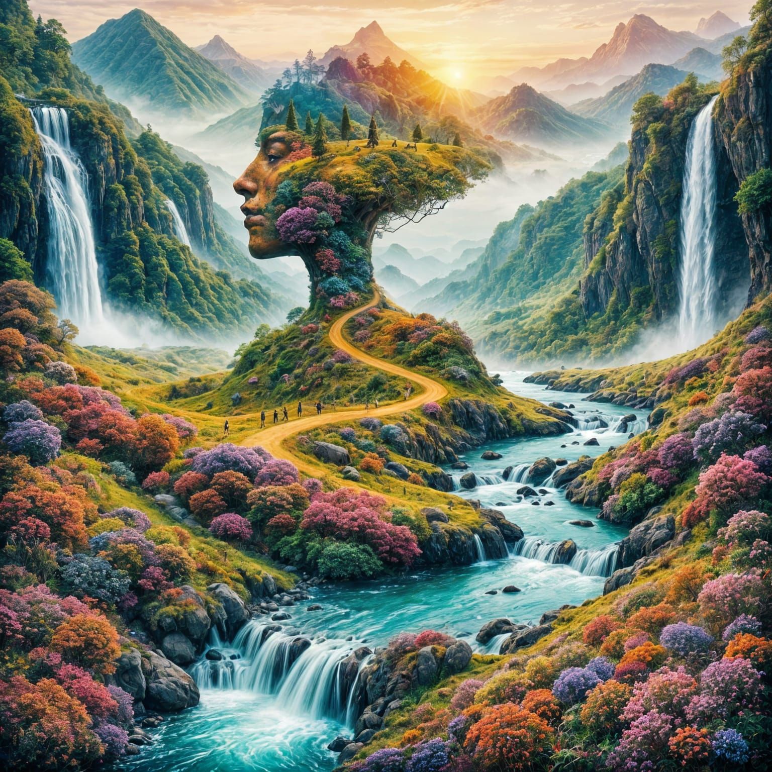 Surreal Harmony of Nature and Human Form in Bold Colors