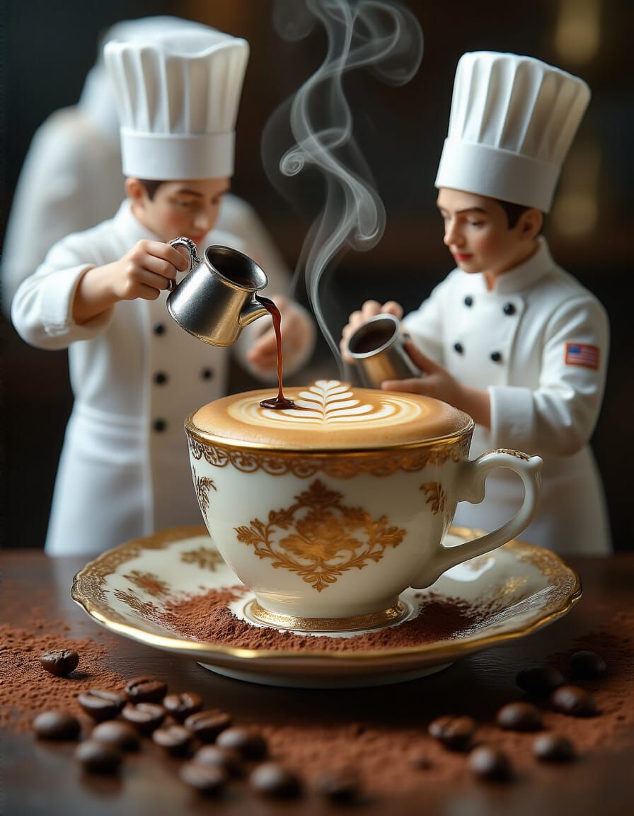 Culinary Delight in Miniature: Two diminutive chefs clad in ...