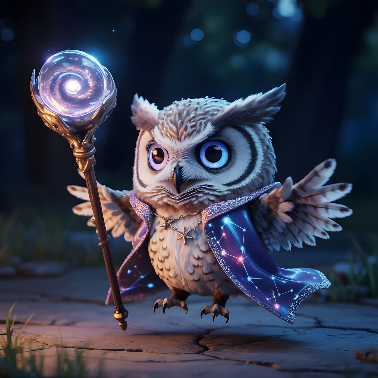 Chibi Owl Mage Radiating Celestial Power
