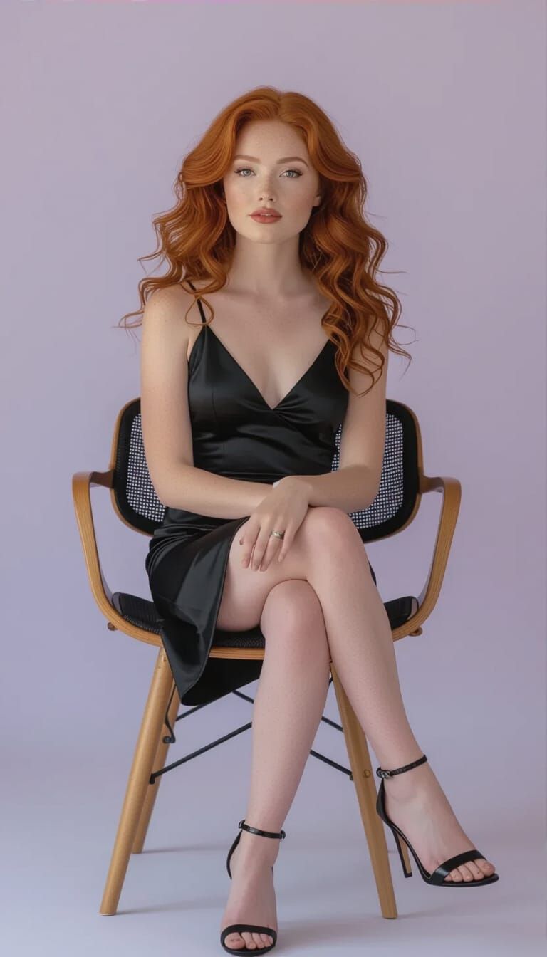 Elegant Woman in Satin Dress Poses in Studio