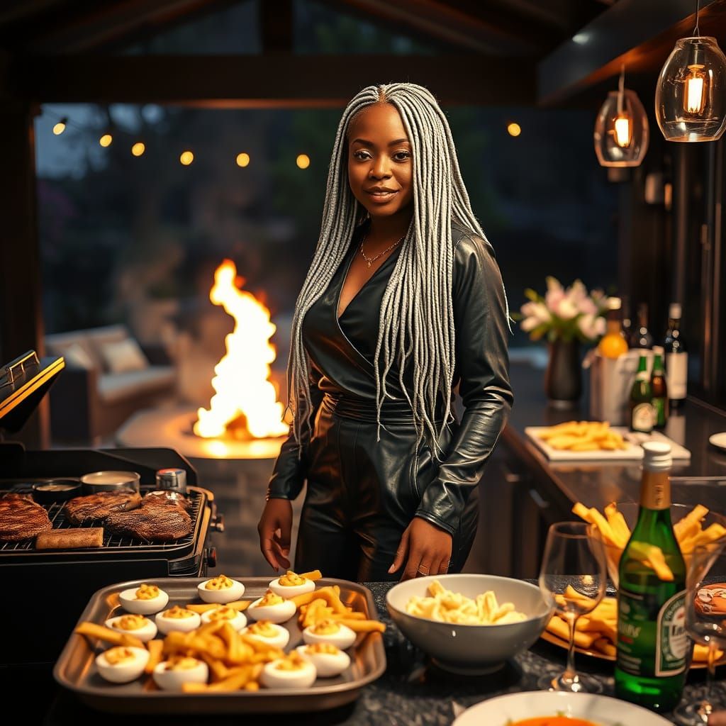 Backyard Evening Party with Grill and Friends