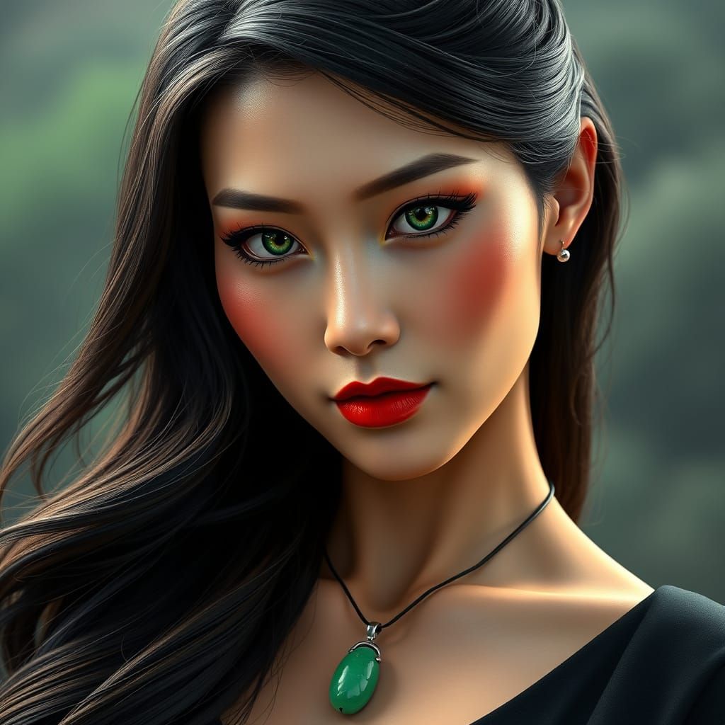 Elegant Jade-Eyed Beauty in Modern Fashion