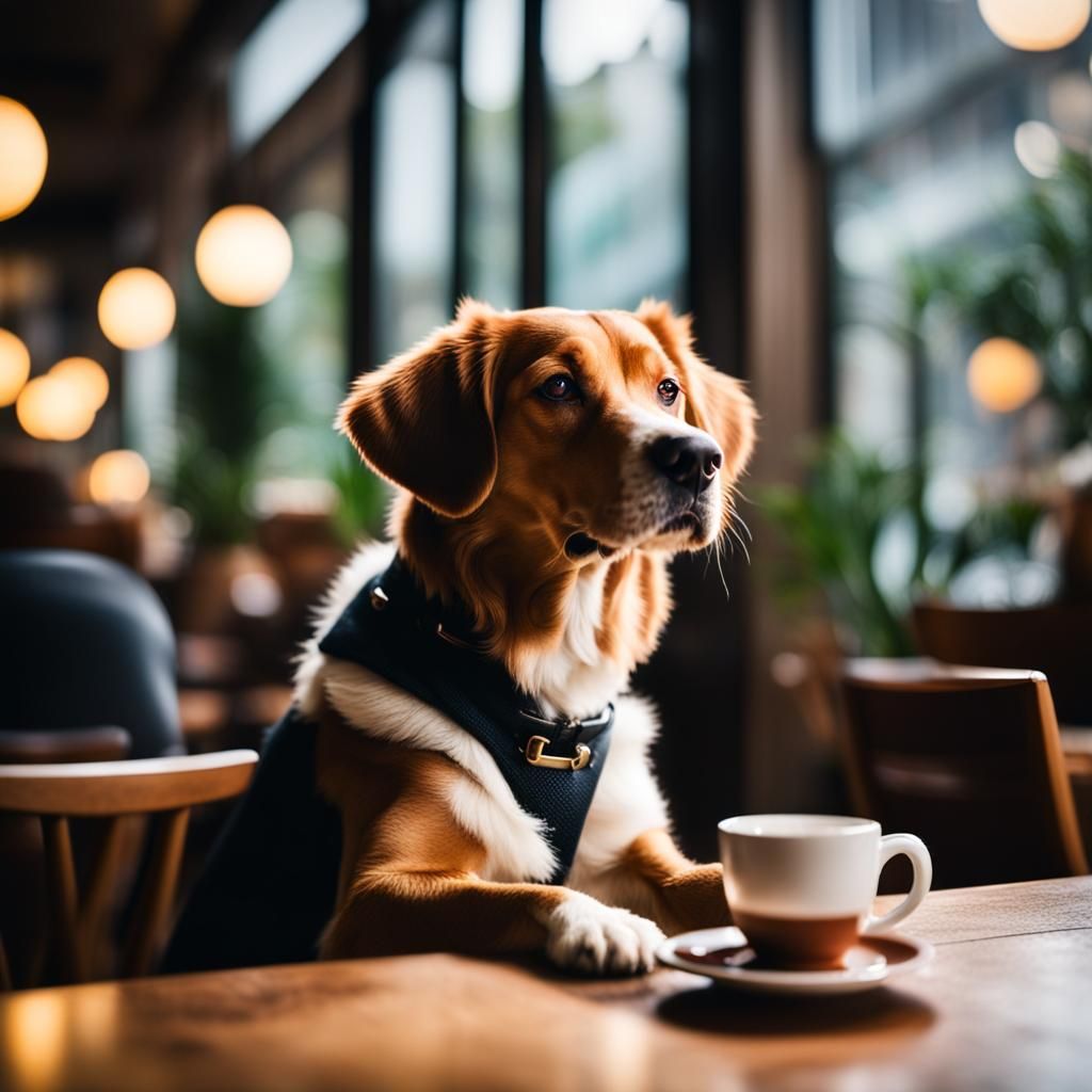 Dog in Cafe: Professional Photography with Bokeh