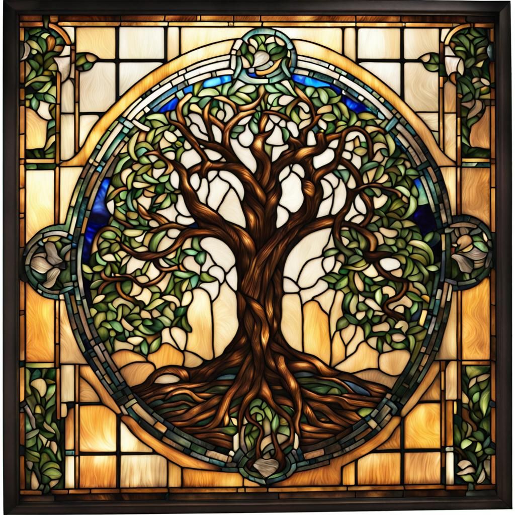 Art Deco Tree of Life Stained Glass
