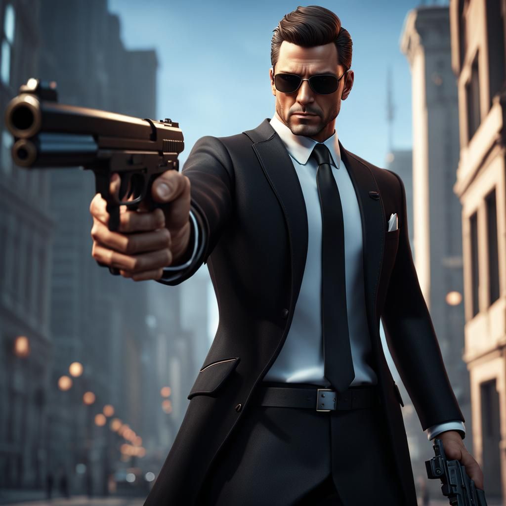 Secret Agent in Black Suit: 3D Game Cinematic Render