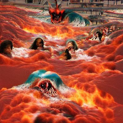 Infernal Tidal Wave Crashing Through Hellscape