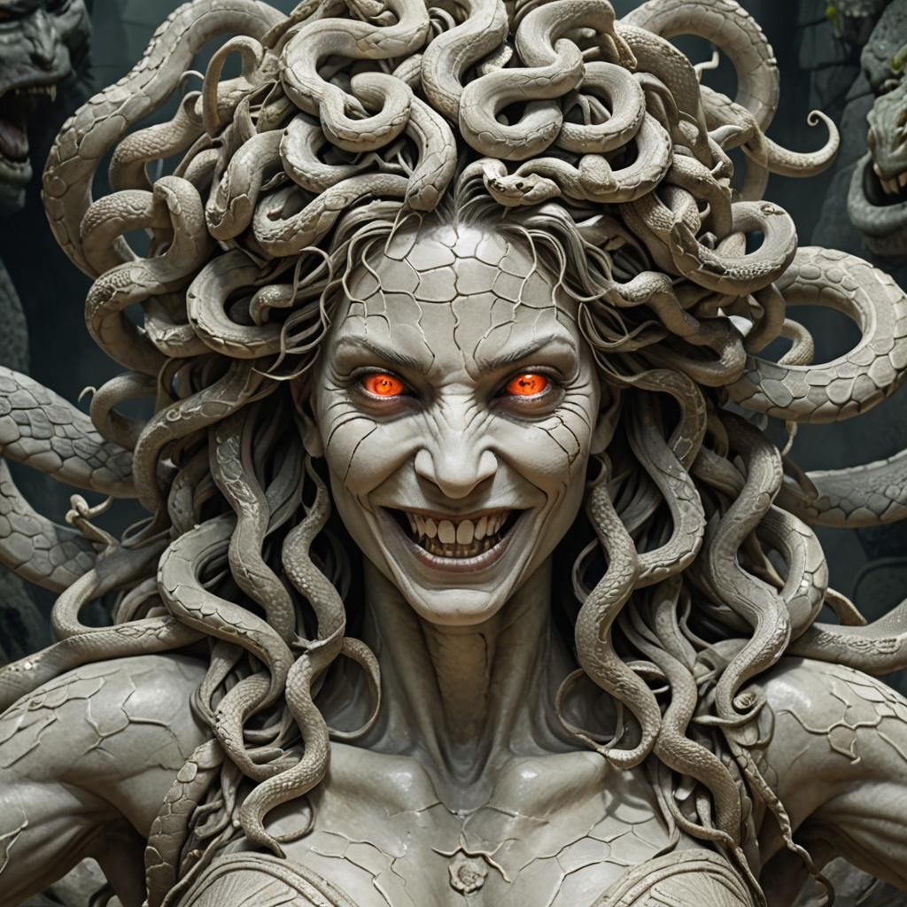 Sinister Medusa with Glowing Eyes and Snakes