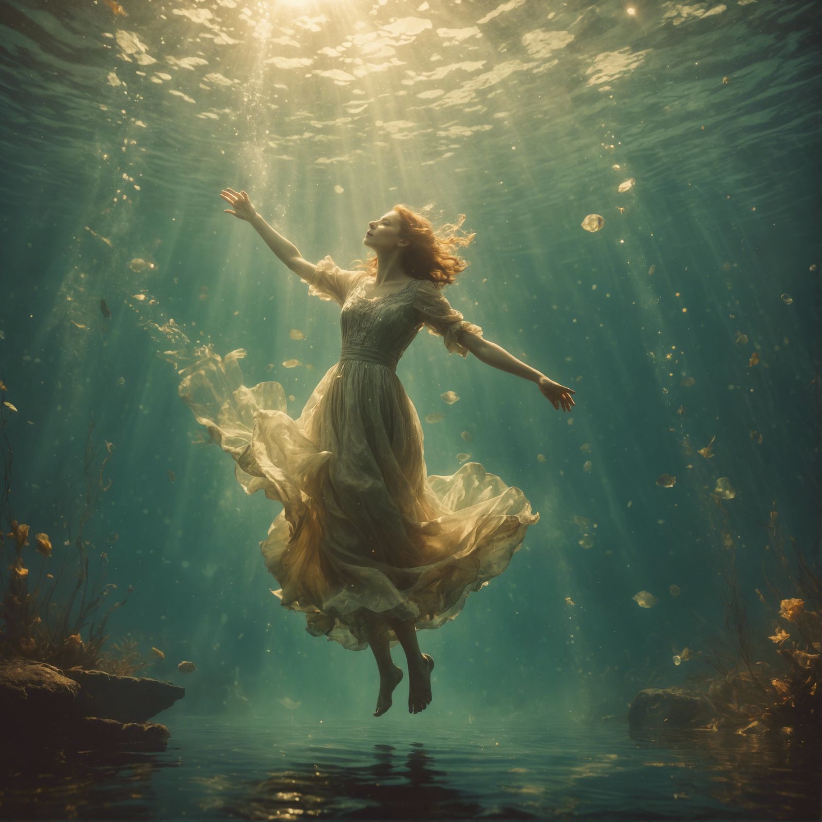 Underwater Woman Reaching for Sunlight