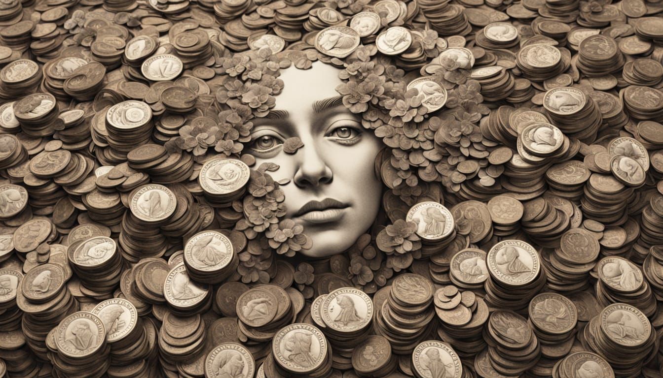 Surreal Money Sculpture: Woman Face with Flowers