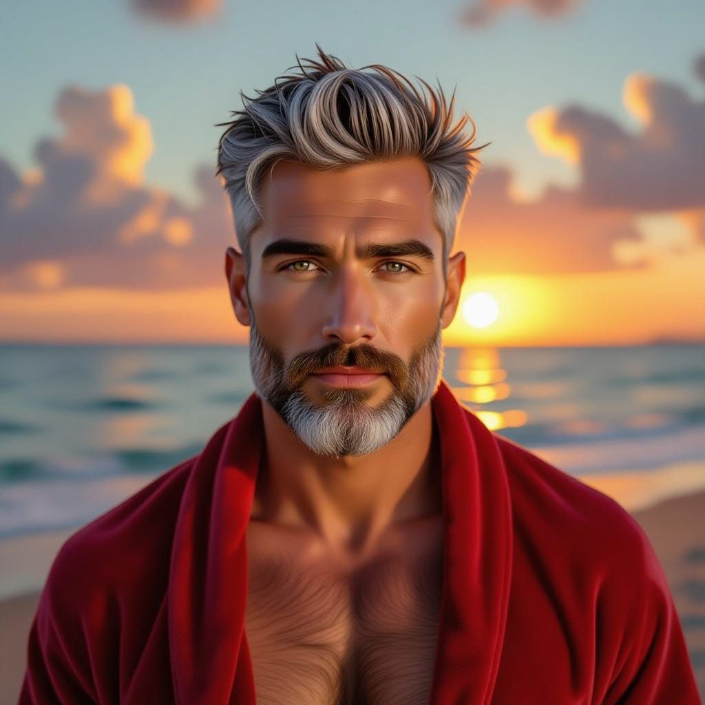 Handsome Man Portrait on Beach at Golden Hour
