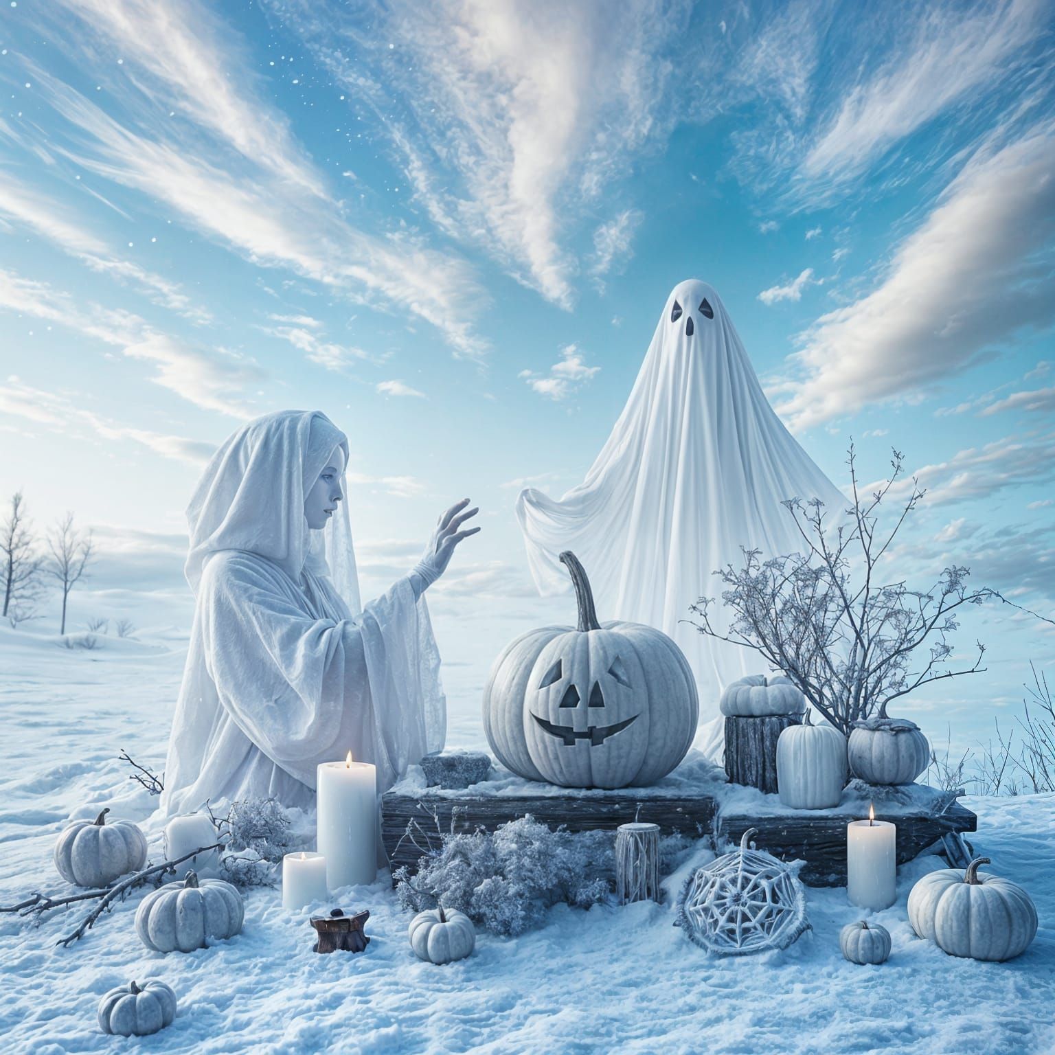 Winter Witchcraft: A Snowy Halloween Scene