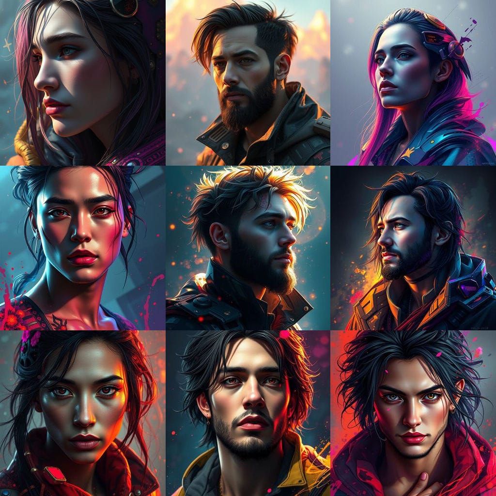 Ethereal Future Portrait in Vibrant Triadic Colors