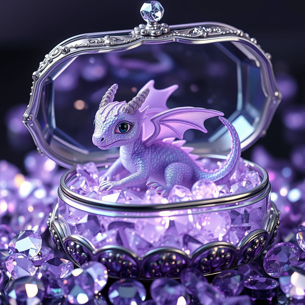 Lavender Dragon in Jewel Box, Fantasy Art