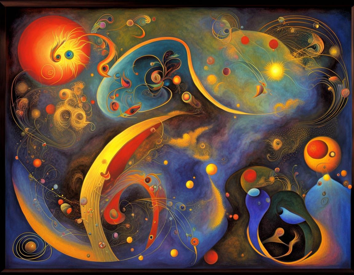 fuzrry dancing critters acrylic wash painted on glass couture inside out luminescent  dust waves metalorganic cosmic bac...