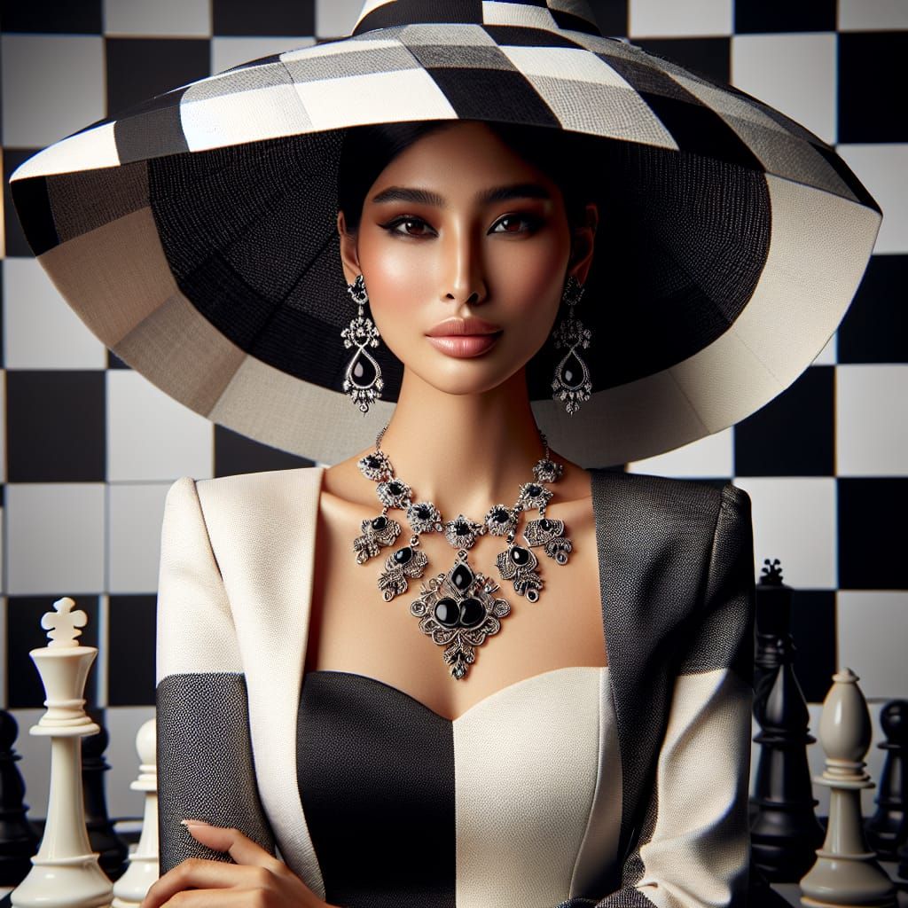 Chessboard Fashion: South Asian Woman in Chess-Themed Ensemb...