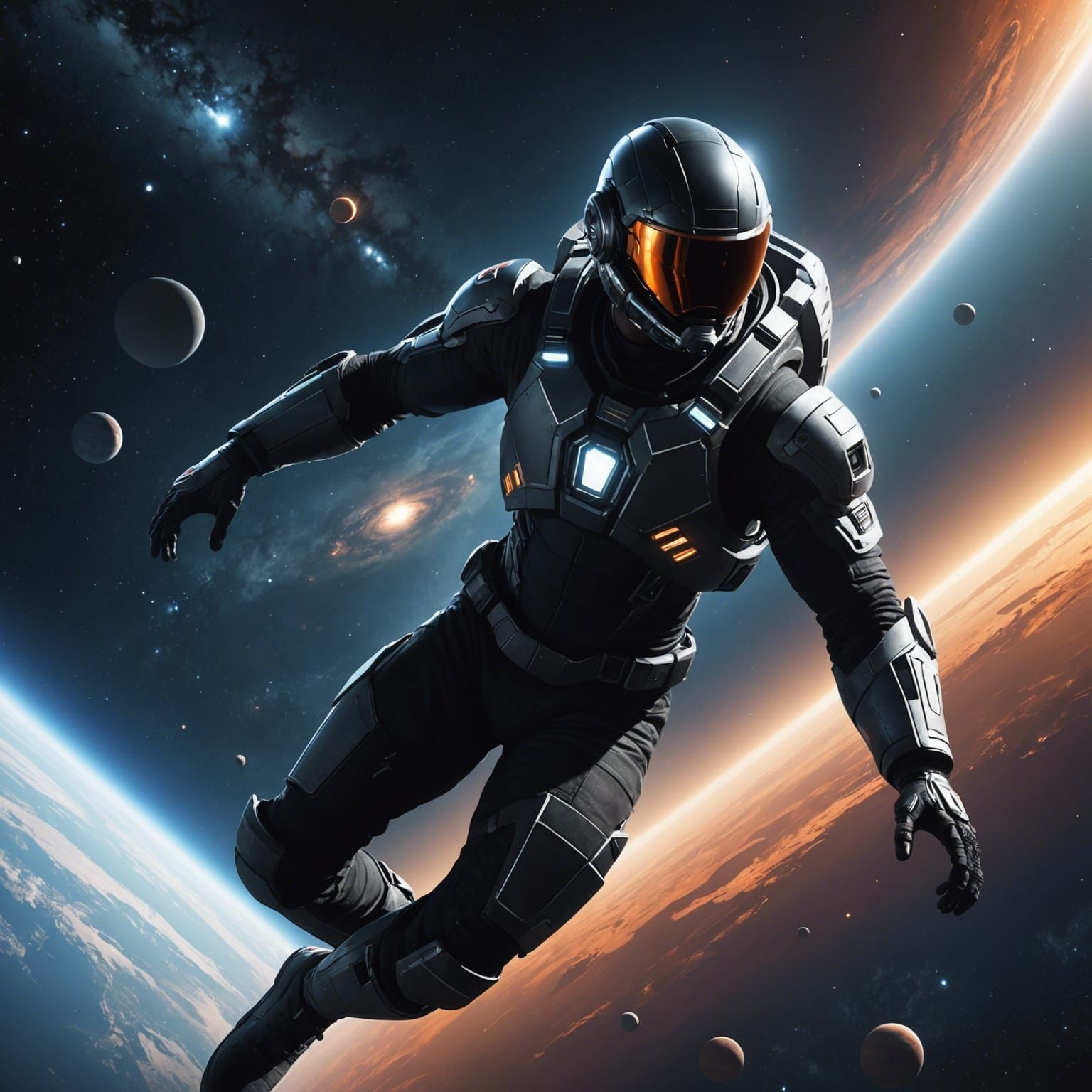 Man Flies Through Space: 3D Artstation Render