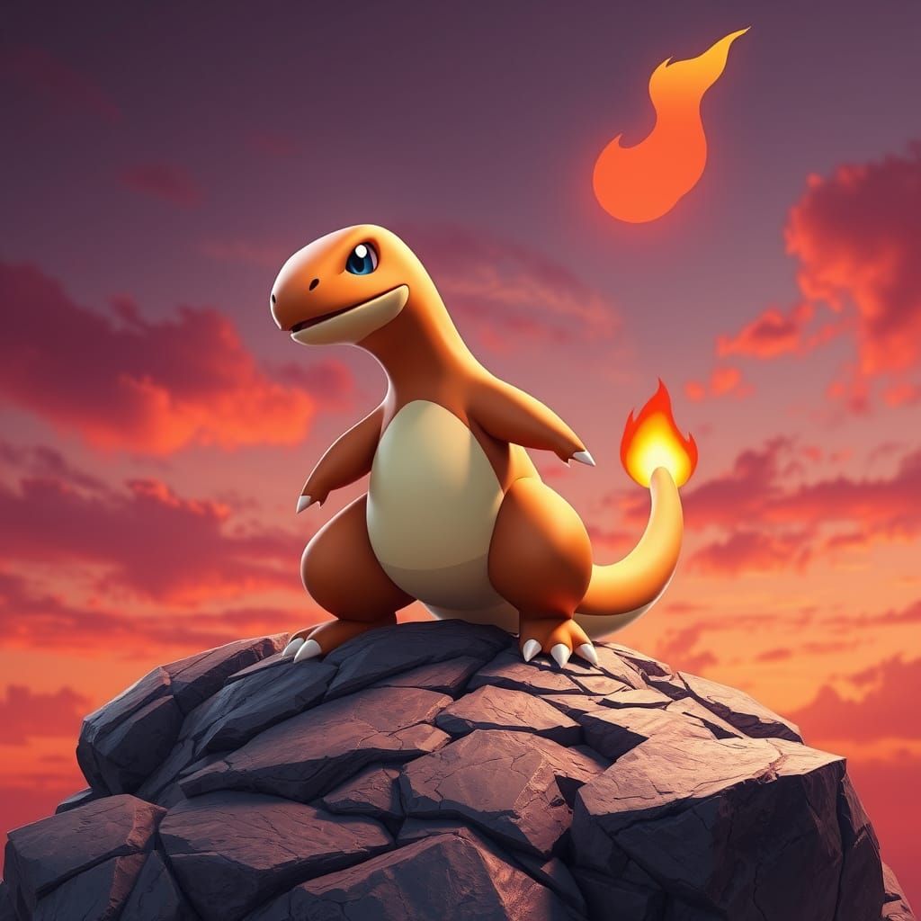 Majestic Charmander Embracing Sunset Splendor