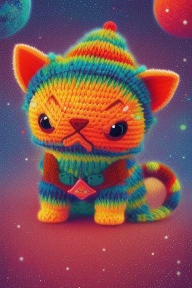 Yarn Monster Cat Amigurumi in Winter Scene
