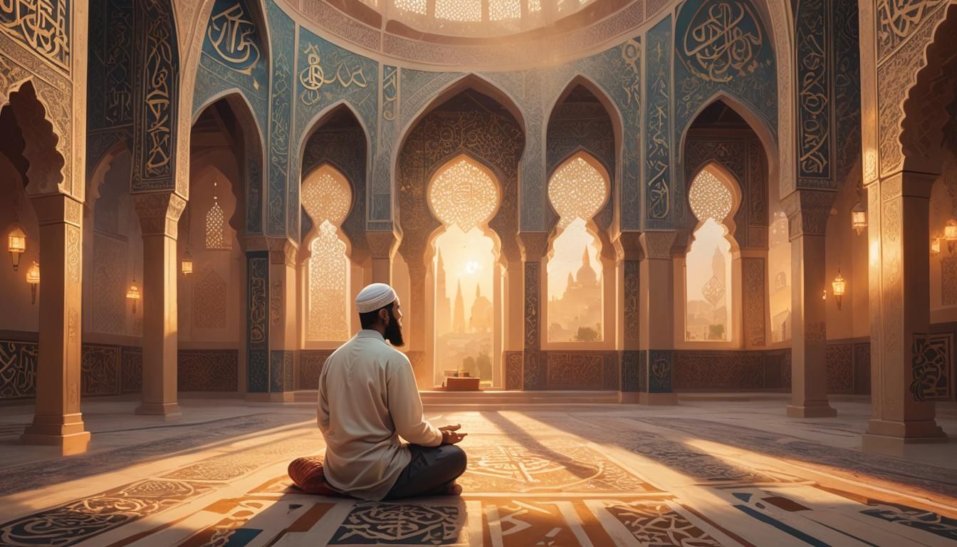 Spiritual Concept Art: Quranic Symbols in Golden Light