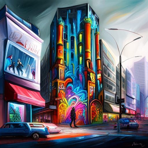 Colorful Tower in Graffiti Splash Art Style