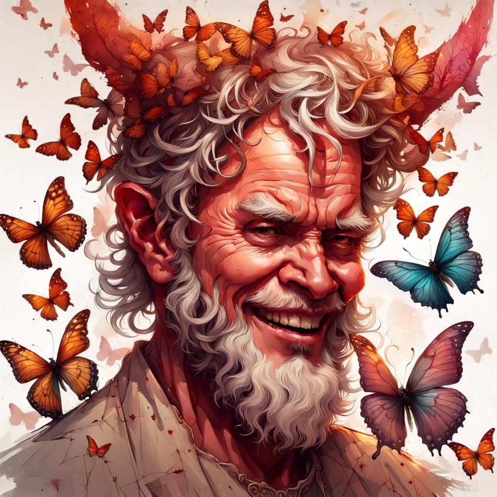 Happy Satan Portrait with Butterflies