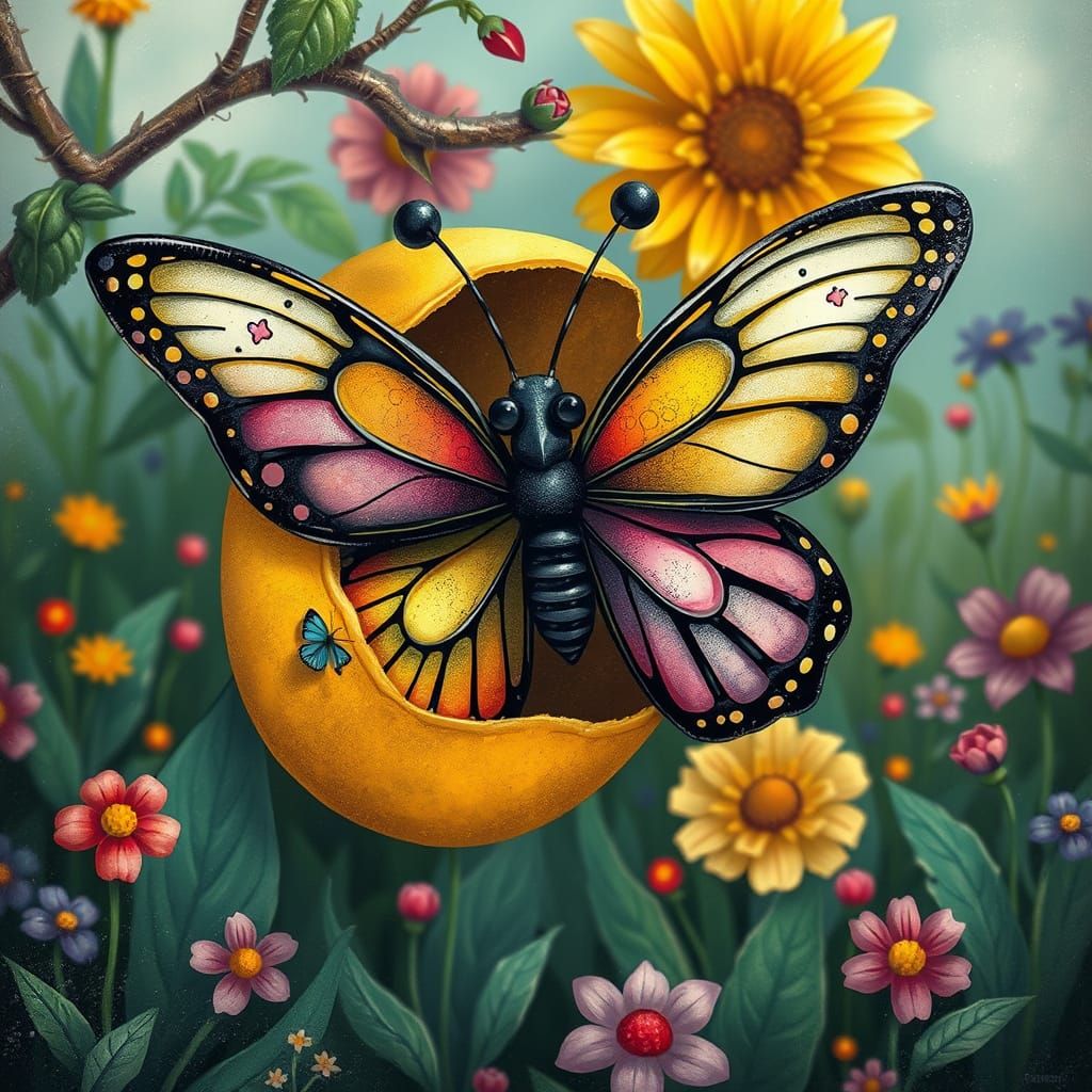 Mismatched Winged Butterfly in Whimsical Garden