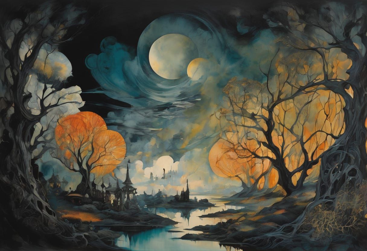 Mysterious Woman Lost in a Dreamlike World of Symbolic Objec...