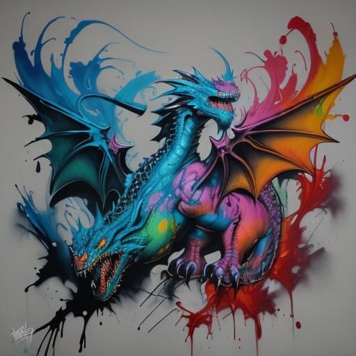 Colorful Dragon Graffiti Art in Spray Paint Style