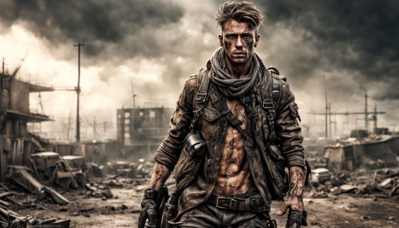 Man in Post-Apocalyptic Chic Style Hyperrealistic