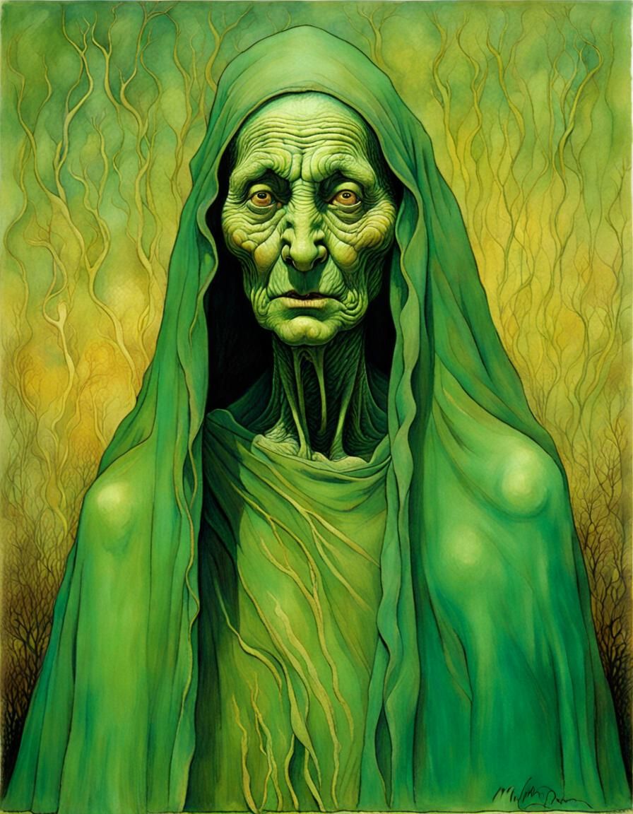 Menacing Witch Portrait in Chiaroscuro Style