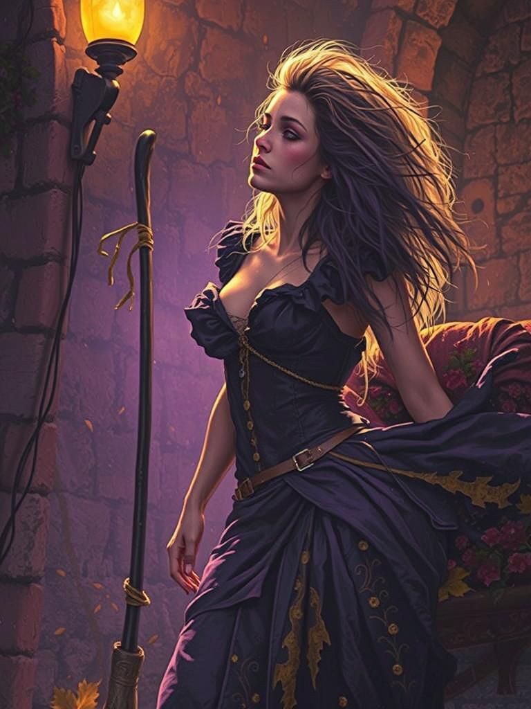 Weary Witch Resting in a Mystical Setting