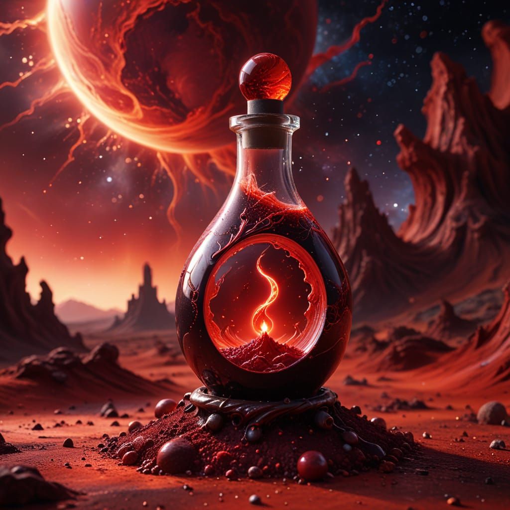 Scarlet Energy Potion with Red Lightning on Alien Planet